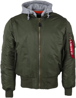 Hooded Men's MA-1 Bomber Flight Jacket Winter Coat Small Olive Green