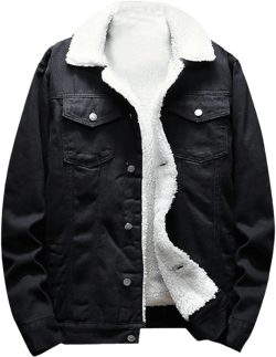 Men's Sherpa Fleece Lined Thicken Denim Jacket Lapel Distressed Trucker Jean Coats Faux Fur Collar Warm Winter Outerwear 5X-Large Black