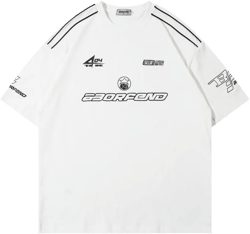 Mens Graphic Tees Vintage Racing Tees Oversized T Shirt Women Contrast Color Summer Tops X-Large White