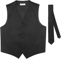 Men's Dress Vest & Skinny NeckTie Solid Pink Color 2.5" Neck Tie Set X-Small Black