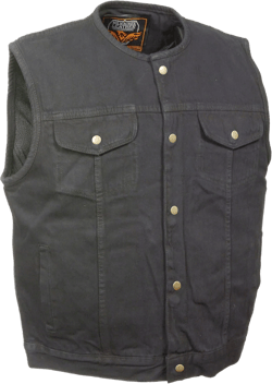 Biker's Edge Men's Denim Collarless Club Style Vest Black Medium