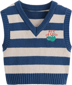 marc & janie Boys Crew Neck Knit Sweater Vest Sleeveless Alien Jacquard Pullover Sweaters Soft Cute Tank Tops 231827 3-4T Blue White