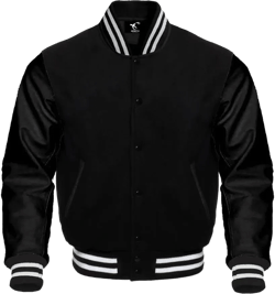 Men's Bomber Varsity Jacket Letterman Baseball Jacket Wool body and Cowhide Leather Sleeves XXS-5XL Medium Black With White Strips