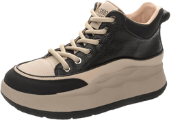 Yuizko Women's Fashion Leather Platform Sneakers,Casual Soft Lace-Up Tennis Shoes Comfortable Non-Slip Walking Shoes