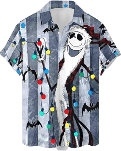QIVICIMA Mens Halloween Christmas Shirts Funky Button Down Shirts Party Aloha Shirt Santa Print Holiday Hawaiian Tops X-Large 1 B2 Halloween Print