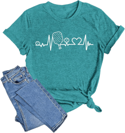 LAZYCHILD Pickleball Shirts Women Heartbeat Graphic T-Shirt for Pickleball Lover Gift Shirt