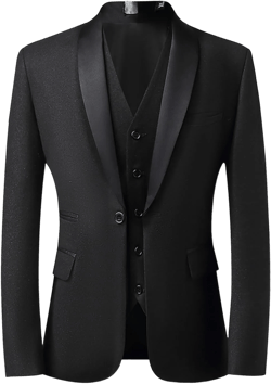 Men's Slim Fit 3 Piece Suit Shawl Lapel Tuxedo Business Party Blazer One Button Solid Jacket Vest Pants Set 3X-Large Black