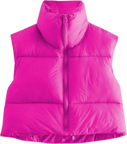American Trends Women's Winter Crop Vest Sleeveless Puffer Vests for Women Jacket Outwear Coat Medium Hot Pink