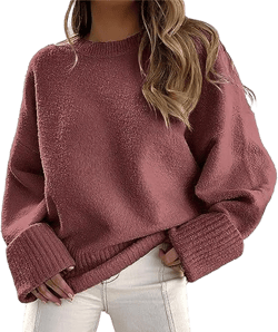 Fall Sweaters for Women 2024 Crewneck Long Sleeve Sweatshirts Pullover Sweaters Loose Fit Tops Chunky Warm Sweaters Small Pink