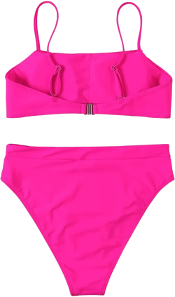 MOSHENGQI Women High Wasited Bikini Shoulder Strap 2 Piece High Cut String Swimsuits Large 33 Hot Pink