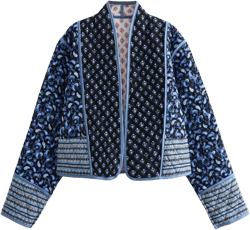 YKR Women's Cropped Puffer Jacket Floral Print Quilted Puffer Jackets Open Front Lightweight Short Jacket Trendy