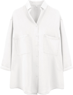 Yimoon Womens Denim Shirt Chambray Blue Button Down Jean Shirt Denim Tops Soft Tencel Casual 3/4 Sleeve Jacket(White-L), Large