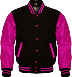 Varsity Jacket Baseball Letterman Jacket– Wool and Leather Premium Quality Unisex Basketball Jacket XX-Large Black-hot Pink