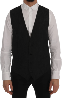 Dolce & Gabbana Elegant Gray Striped Wool Blend Vest
