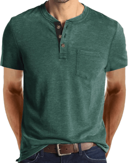 Henley Shirts for Men Casual Long/Short Sleeve Cotton T-Shirt Basic Button Tee Shirts with Pocket Small Green