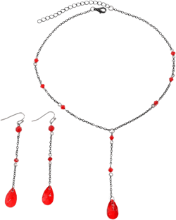 Dreuyet Vintage Gothic Blood Drop Tassel Pendant Necklace And Earrings Set For Women Vintage Blood Fringe Necklace Red Black Crystal Teardrop Earrings Punk Style Necklace Halloween Cosplay Jewelry Red Set
