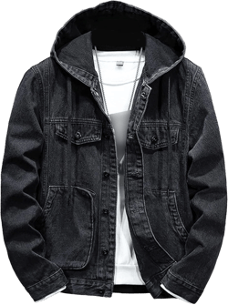 JEKE-DG Men's Distressed Denim Hoodie Jacket Casual Slim Fit Button Down Jeans Coat Long Sleeve Trucker Outwear at Amazon Men’s Clothing store