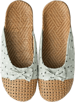 House Women's Slippers Tatami Open Toe Slippers Shoes with a Cute Bow，flax Home Slippers Soft Sole Indoor Bedroom Slippers Comfort Four Season Grass Woven Sandals ( Color : Green , Size : 35/36 EU )