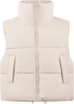 Flygo Women's Winter Crop Vest Sleeveless Quilted Puffer Vest Padded Gilet Jacket Warm Outerwear Pockets X-Small Beige
