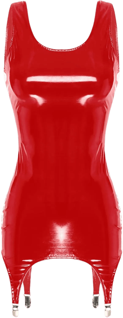 Hularka Women's Sexy Wet Look Bodycon Mini Dress Sleeveless Latex Mini Dress with Garter Clips XX-Large Red