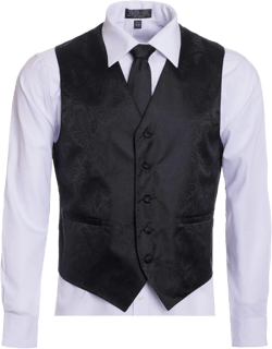 Men's Premium Paisley Vest Neck Tie Pocket Square Set Paisley Vest for Suits and Tuxedos-Many Colors X-Large Black