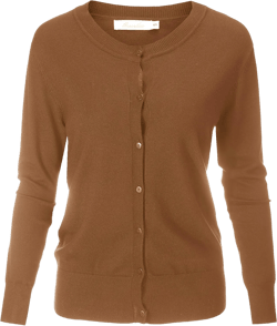 Women's Crew Neck Button Down Long Sleeve Cardigan Sweater Brown X-Large
