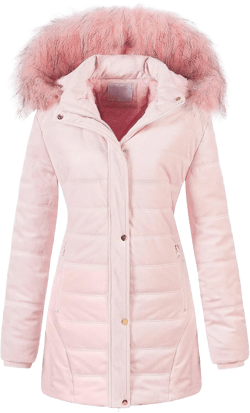 Chrisuno Women's Warm Winter Coat Velvet Puffer Jacket Quilted Faux Fur Hood XX-Large Pink