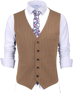 Ceehuteey Mens Pinstripes Vest Slim Fit Classic Stripes Vest Wedding Groomsmen Waistcoat Medium Brown