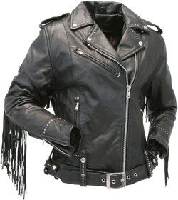 Womens Stud & Fringe Leather Jacket #L9028ZSFK Medium Black