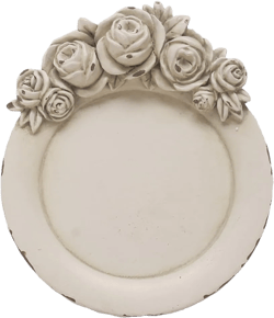 Vintage Tray Antique Trinket Dish, Round Small, Rings Earrings Holder with Sophisticated 3D Floral Decoration, Mini Storage Organizer, Gift, Aesthetic Room Decor (Distressed White Flower)
