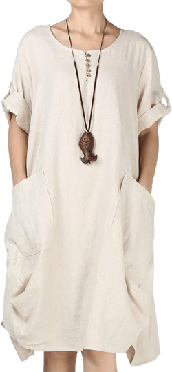 LaovanIn Women's Plus Size Tunic Dress Summer Cotton Linen T Shirt Knee-Length Dresses 3X-Large Beige