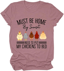 Chicken Lover Shirts for Women Funny Chicken Graphic Tee Casual Short Sleeve Farming Gift T Shirt Small Pink