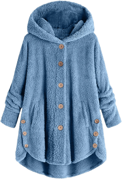Fleece Jacket Women Plus Size Button down Long Sleeve Patchword Fuzzy Sherpa Hoodies Coats Casual Cozy Warm Outwear A01 Blue 3X-Large