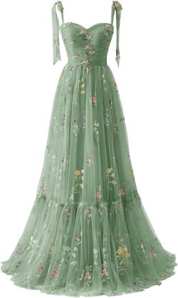 Basgute Women's Flower Embroidery Tulle Prom Dresses Corset Long Spaghetti Strap Fairy Ruched Formal Evening Party Gown Floor Length02-green 8