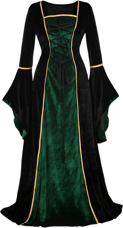 Parlsdy Renaissance Costume Women Velvet Irish Dress Medieval Witch Costumes Victorian Faire Costumes Large Black Green