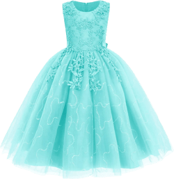 Flower Girl Lace Dress for Kids Wedding Bridesmaid Pageant Party Formal Long Gown Princess Communion Tulle Dresses 3-12