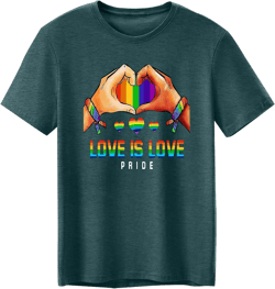 Love is Love T-Shirt for Men Rainbow Pride Shirts LGBQT Gestural Heart Graphic Tee Shirt Equality Tee Tops Medium Green