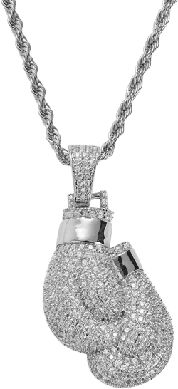 Punk Iced Out Boxing Gloves Chain Pendant Necklace Hip Hop Jewelry 18K Gold Plated Cubic-zirconia Necklace for Men Women Silver with 24inch(60cm) chain