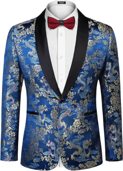 COOFANDY Men's Floral Tuxedo Jacket Luxury Embroidered Stylish Suit Blazer Jacket for Wedding Party Dinner Dark Blue Small