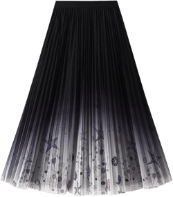 Women's Tulle Midi Skirt Elastic High Waist Layered Pleated Mesh Flowy A-Line Prom Party Long Tutu Skirts One Size #70-dark Gray