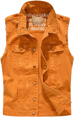 ZHUER Men's Casual Denim Vest Slim Fit Sleeveless Jeans Jacket Button Down Lapel Waistcoat Retro Ripped Jean Vest Plus Size 3X-Large C- Orange