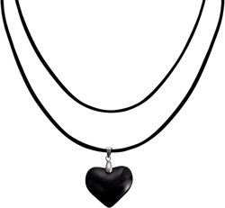 JczR.Y Chunky Heart Choker Necklace Y2K Layered Chunky Puffy Heart Choker Black Velvet Rope Love Heart Necklace Pendant for Women Fashion Jewelry Gifts Black/black