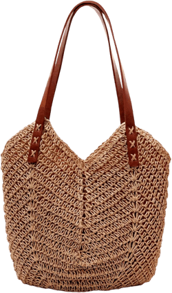 MAMUNU Straw Beach Bag for Women Large Straw Tote Bag with Zipper Summer Woven Bag Travel Straw Shoulder Bags for Vocation Coffee