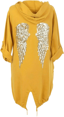 Janisramone® Womens Oversized Hoodie With Sequin Angel Wings at Back, Pull On Sequin Angel Wing Top, Baggy Cardigans for Women