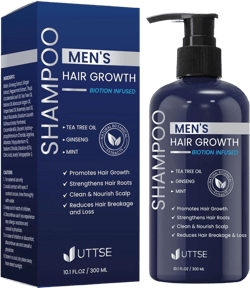 Biotin Hair Growth Shampoo for Men: Natural Thickening Shampoo with Tea Tree Oil Ginseng Mint for Hair Loss and Thinning Hair - 10.1 fl.oz, Dark Blue