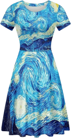 ENLACHIC Women's Summer Short Sleeve Sunflower Print Casual T Shirt Flowy Swing Dresses 3X-Large Starry Moon Night