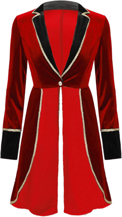 Women Velvet Swallow-Tailed Coat Showman Costume Circus Ringmaster Jacket Halloween Party Fancy Dress Red Small