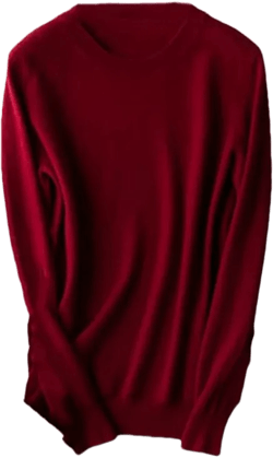 Cashmere Wool Knitted Sweater Women Pullover Crew Neck Basics Warm All-Match Jumper Femme X-Large Burgundy