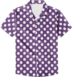 PinUp Angel Funky Hawaiian Shirt Men Short Sleeve Leopard Polka Dots Print Button Down Top Tee 5X-Large Dark Purple