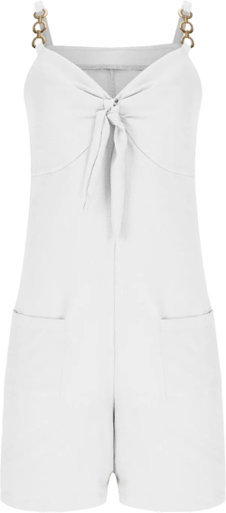 Rompers for Women 2024 Tie Front Romper Adjustable Strap Jumpsuit Casual Sleeveless Jumpsuit Overalls with Pockets 05 White Medium